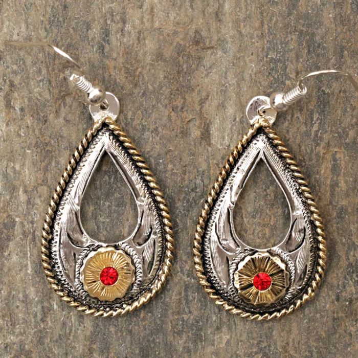 Boucles d'oreilles femme ovale ouvert pierre rouge Style № 520