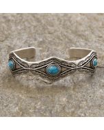 Bracelet en vieil argent aztèque avec pierre de turquoise bleue