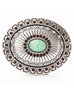 Oval Belt Buckle with Colored Stones