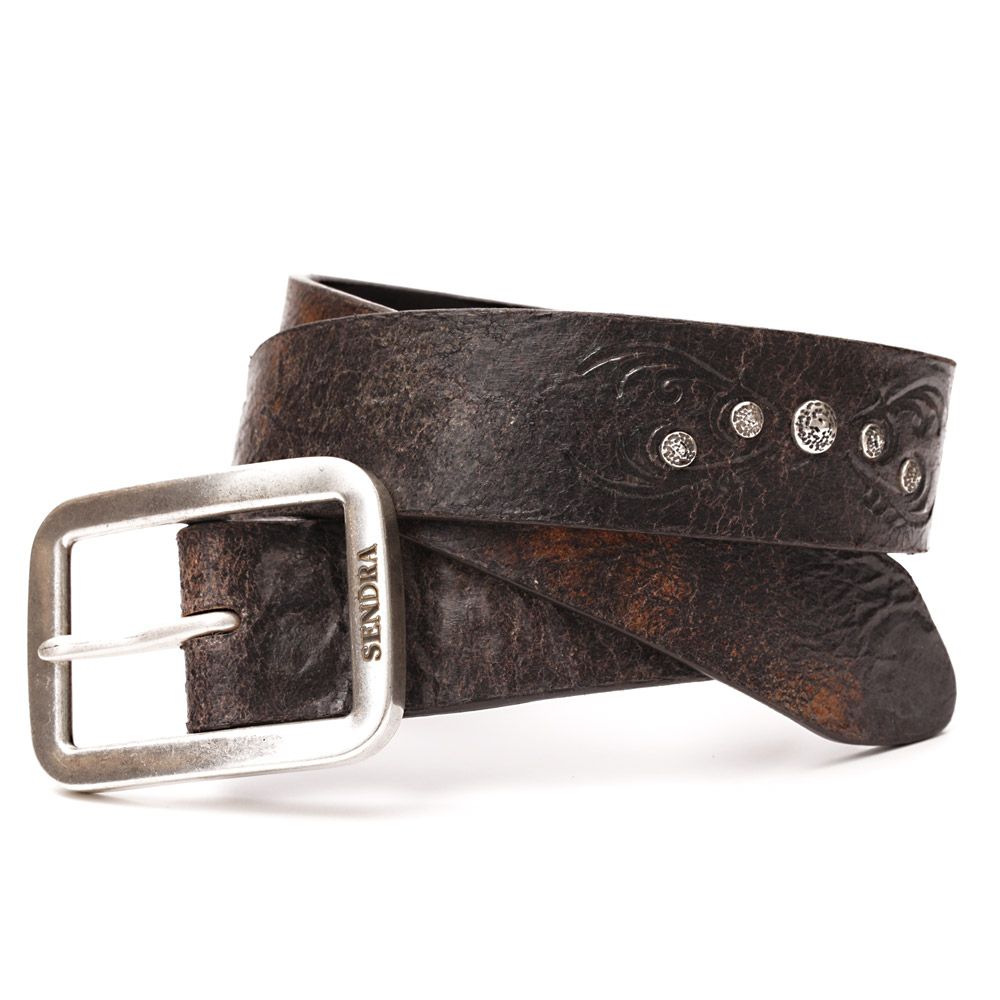 ga zo door Bewonderenswaardig segment Sendra leather belt 1148 in vintage Barbados Quercia look with rivets